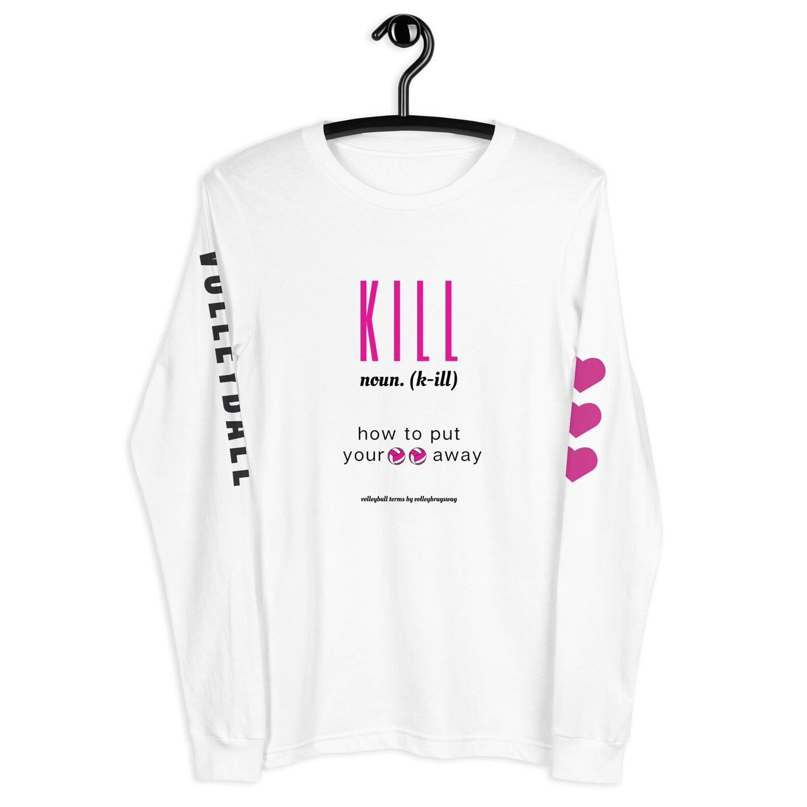 The unique text-based designs feature the slang term boldly displayed, followed by its part of speech in parentheses (noun/verb), then the hilarious definition, like: KILL how to put your balls away long sleeve shirt