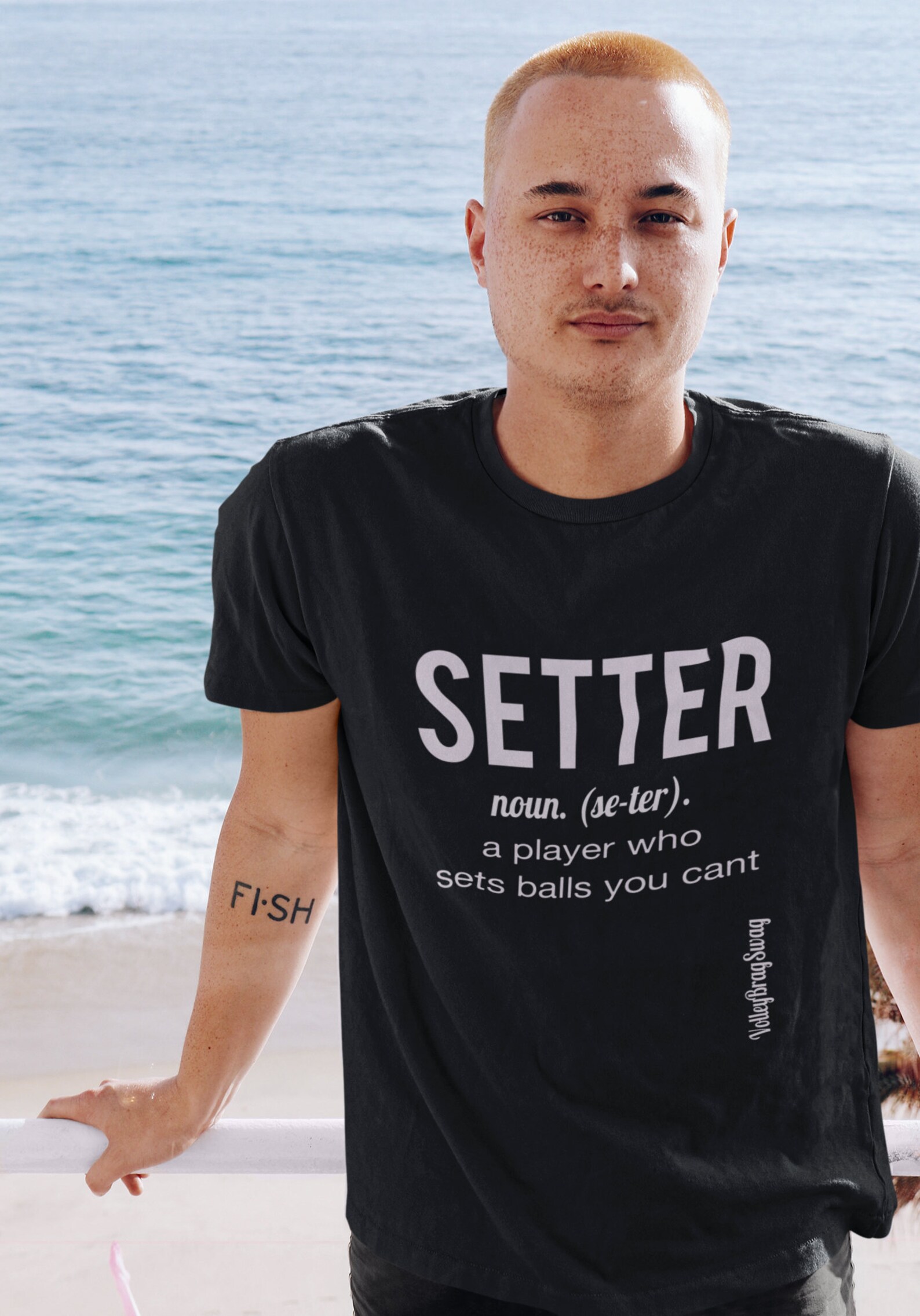 Show the world your confidence with fun volleyball sayings like "SETTER (Noun) A Player Who Sets Balls You Cant" make cute designs on Volleybragswag shirts found on Etsy.